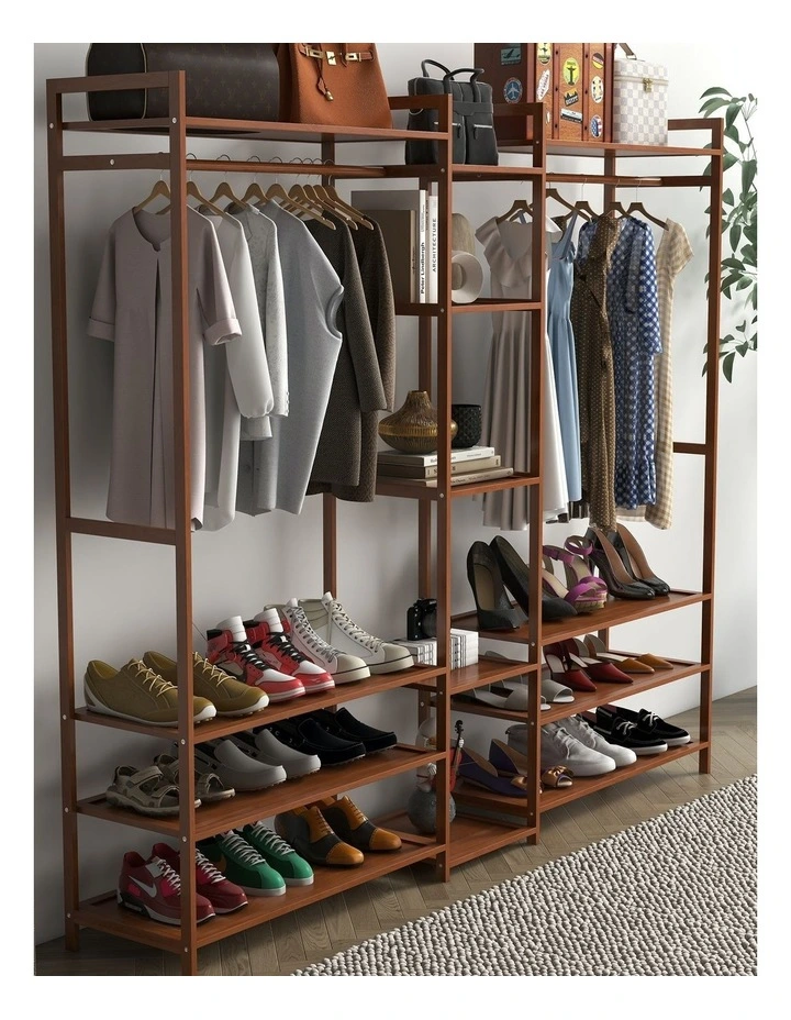 Multifunctional Bamboo Clothes Wardrobe in Brown