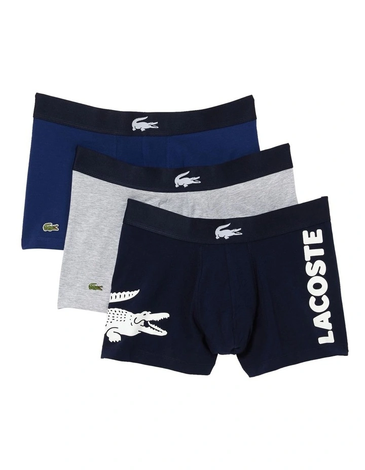 Casual Large Logo Trunks 3 Pack in Navy/Grey Stripe/Black