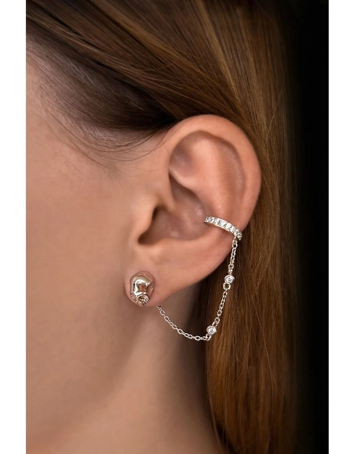 Peace Stud Ear Cuff Set in Silver