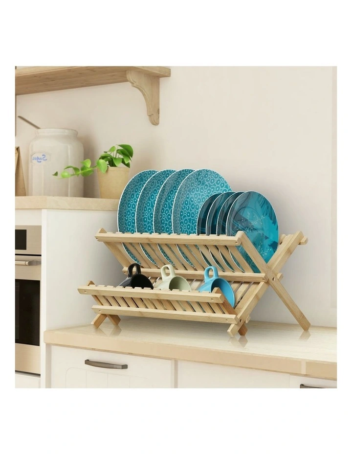 Bamboo Folding Dish Rack 45x33x26cm in Natural Brown