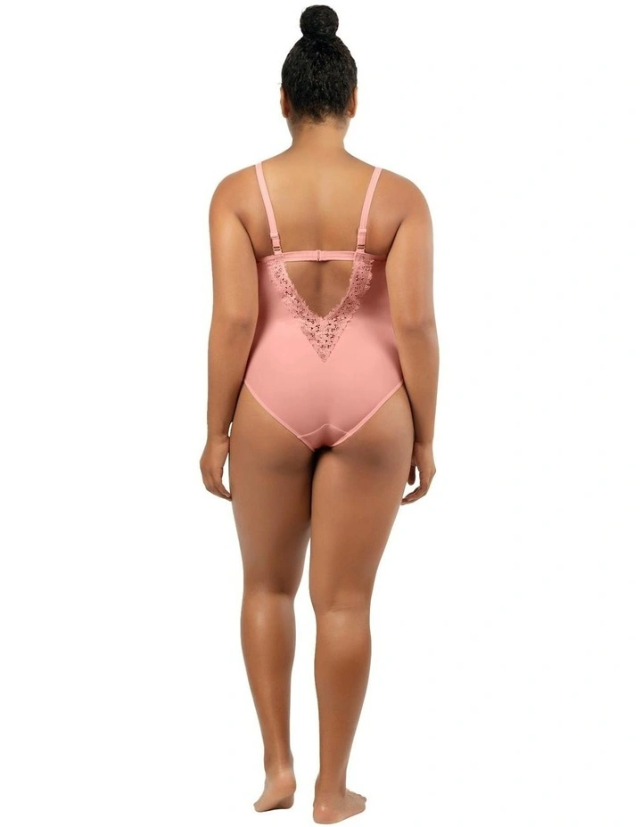 Brigitte Low Back One Piece Swimsuit with Lace in Peach Bud
