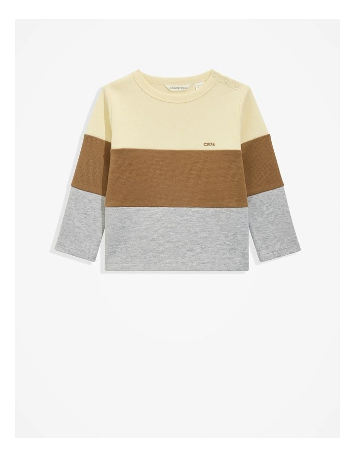 Organically Grown Cotton Block Stripe T-shirt in Butter