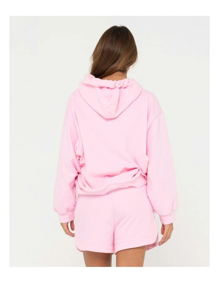 Rusty Signature Oversize Hooded Fleece in Pink