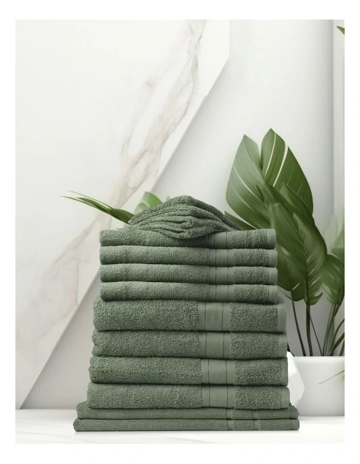 Mirage Cotton 14 Piece Towel Set in Sage Green