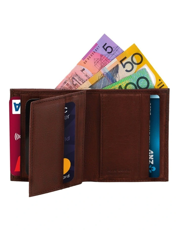Rustic Leather Slim Bi-Fold Wallet in Brown