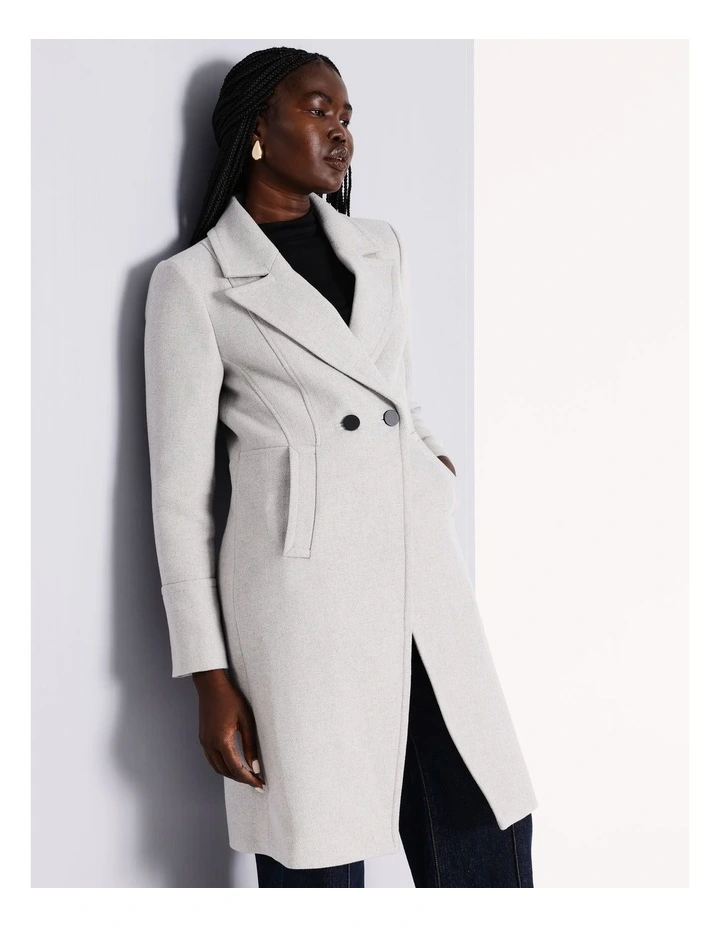 Double Breasted Cut Away Crombie Coat In Grey
