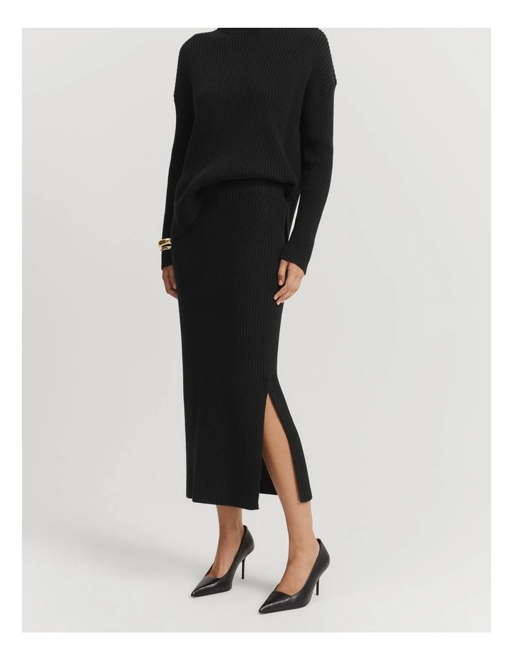 Organically Grown Cotton Cashmere Blend Rib Knit Skirt in Black