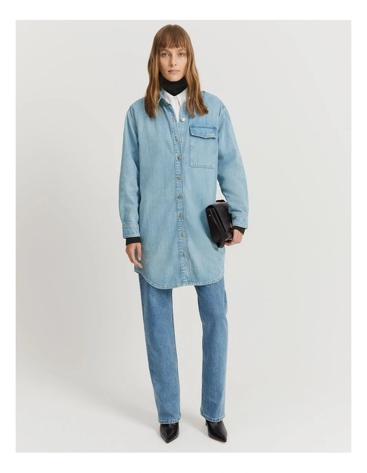 Button Detail Denim Dress in Aged Soft Wash