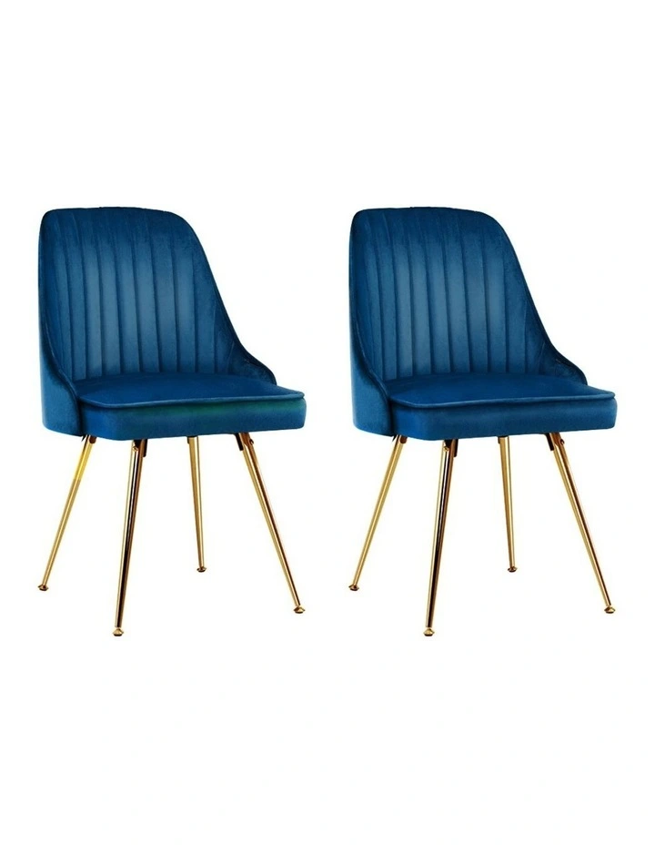 Dining Chairs Retro Chair Cafe Kitchen Modern Metal Legs Velvet Blue Set Of2