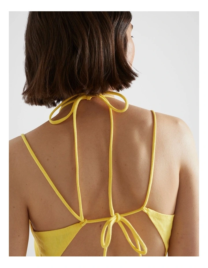 Linen Tiered Halter Maxi Dress in Lemon Drop