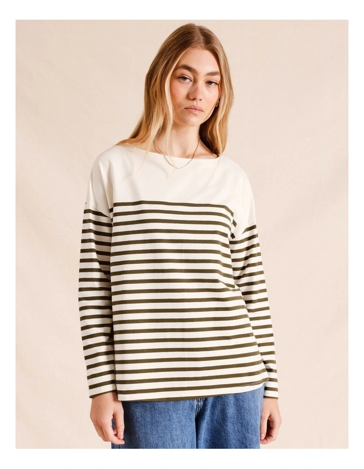 Long Sleeve Yarn Dye Stripe Tee in Khaki Multi