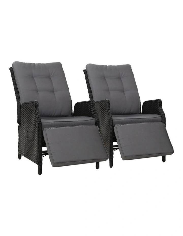 Outdoor Furniture Adjustable Recliner Chairs 2 Pack in Black