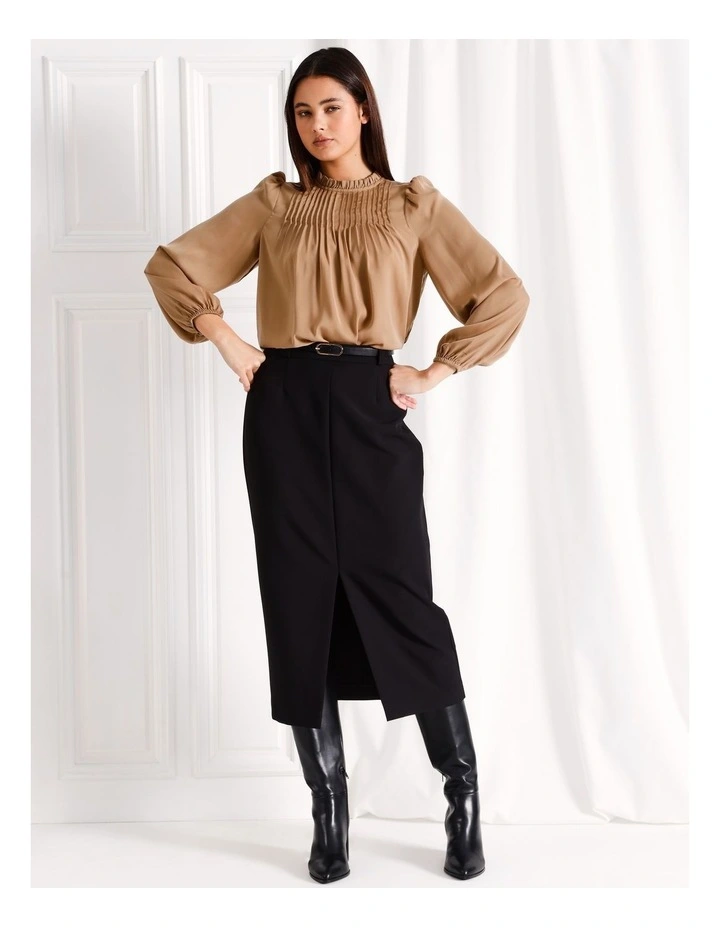 Recycled Pintuck Blouse in Camel