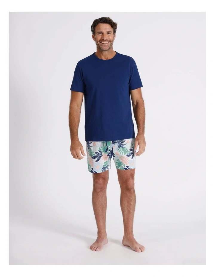 Short Sleeve Tee & Sateen Cotton Short PJ Set Tropics in Blue