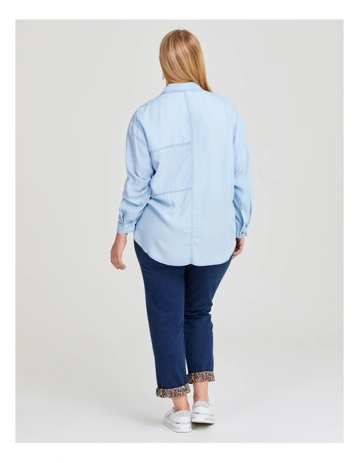 Natural Chambray Spliced Shirt in Light Chambray