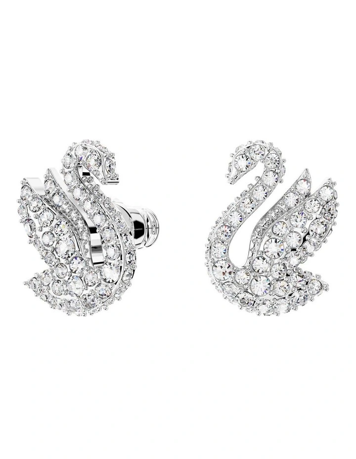 Iconic Swan Stud Earrings Rhodium Plated in White