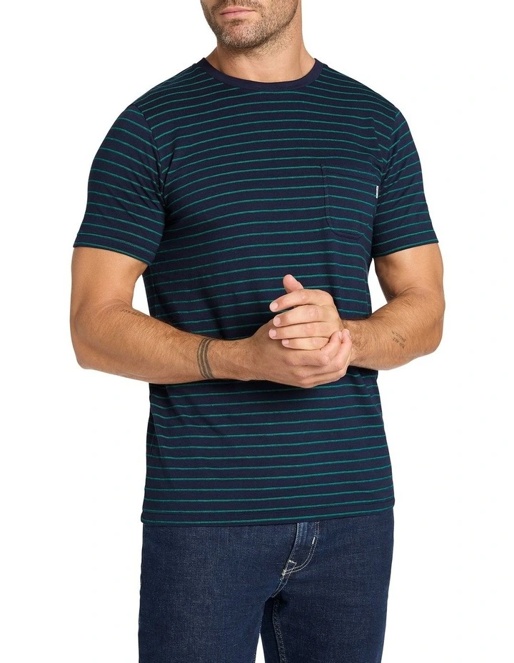 Gale Short Sleeve Stripe Tee in Navy/Green