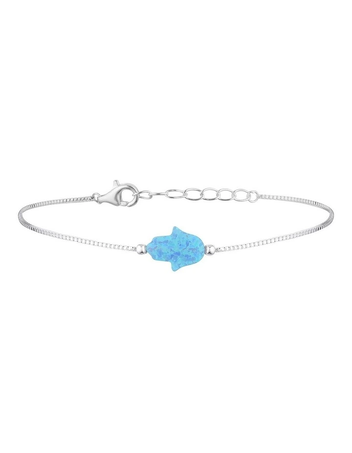 Sterling Silver Mini Hamsa Fine Bracelet Light Blue