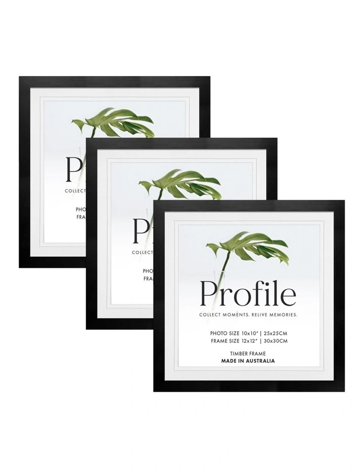 Australia Made Timber Photo Frame 12x12"/10x10" (3 Pack) in Black