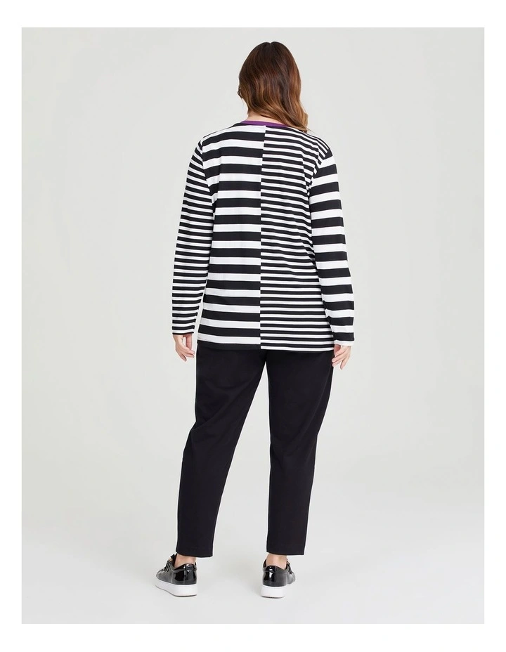 Bamboo Ponte Spliced Stripe Top in Black/Off White