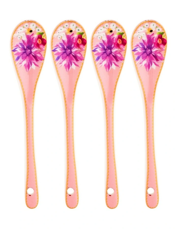 Dahlia Daze Ceramic Teaspoon Set of 4 in Pink