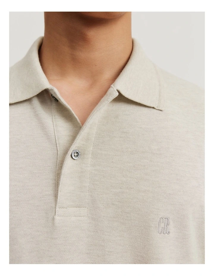 Verified Australian Cotton Pique Polo Shirt in Oat Marle
