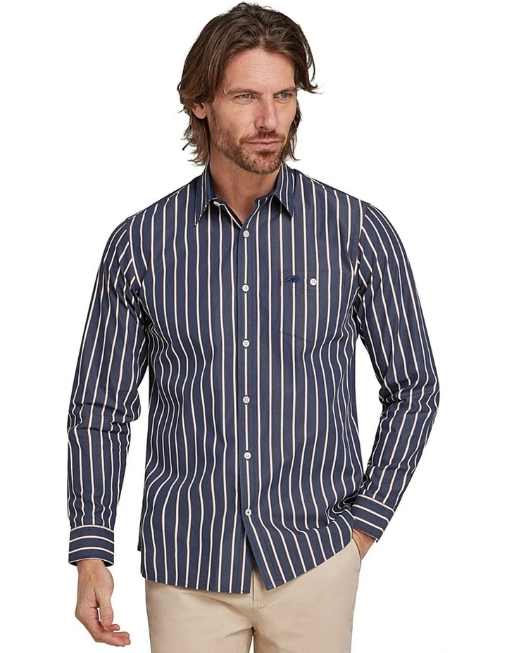 Stripe Cotton Poplin Shirt in Navy