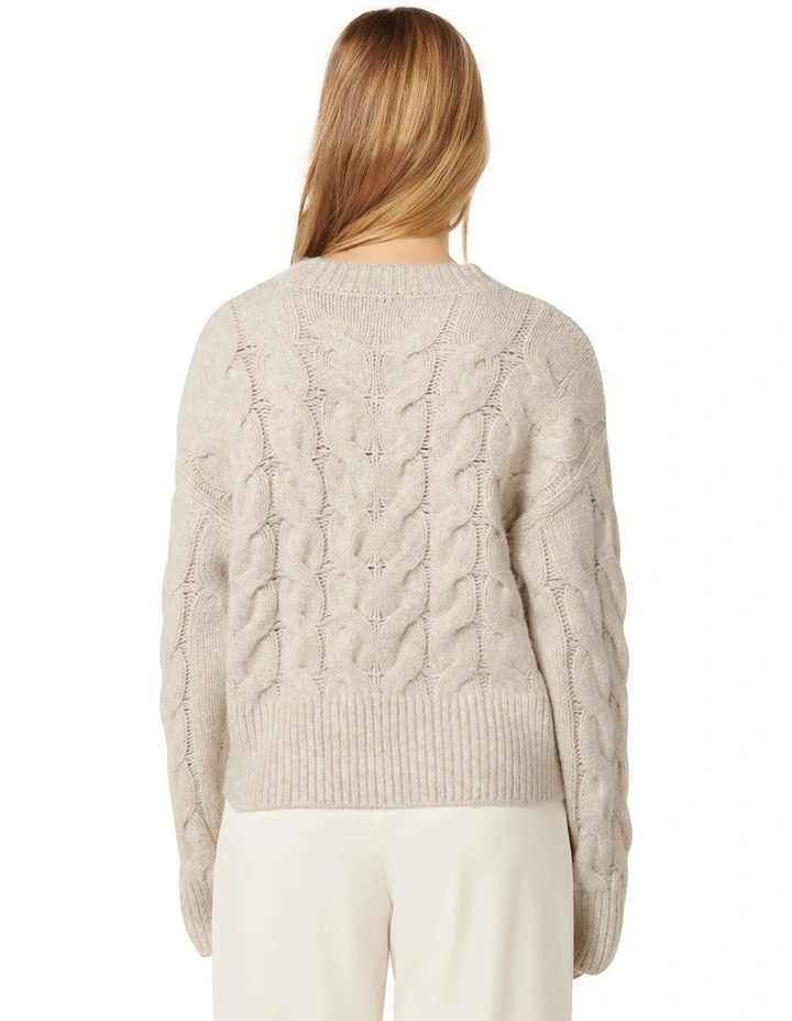Mila Crew Neck Cable Jumper in Beige