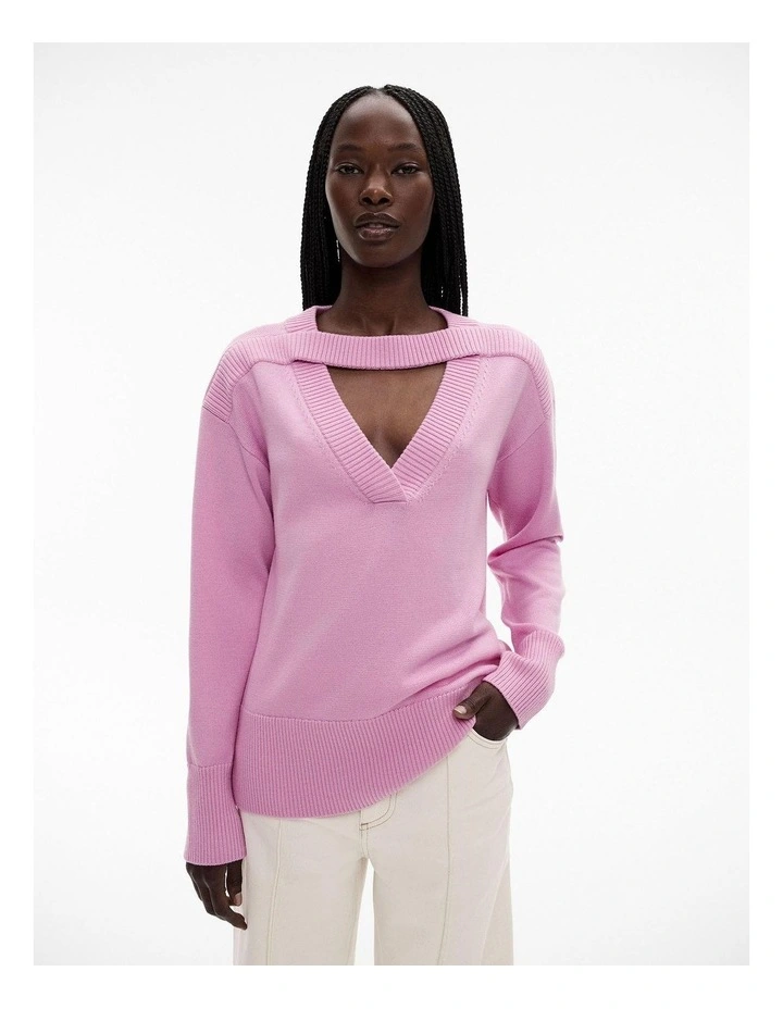 Wool V Cut Out Knit in Orchid Pink