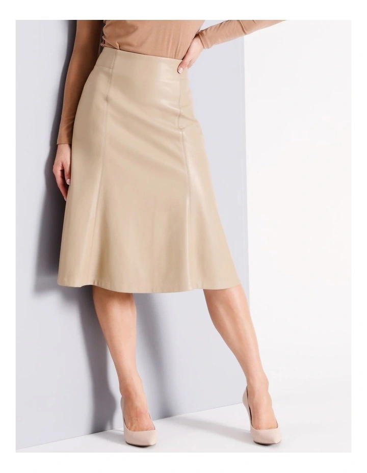 A Line PU Skirt in Stone