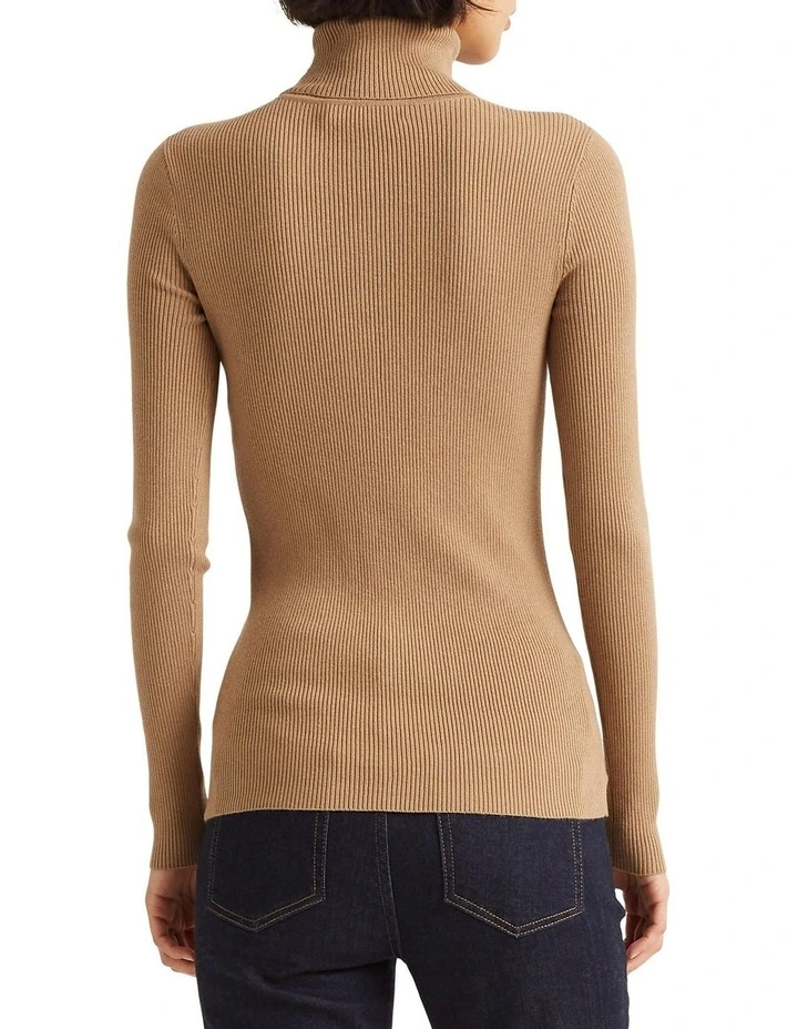 Ribbed Turtleneck Sweater Beige