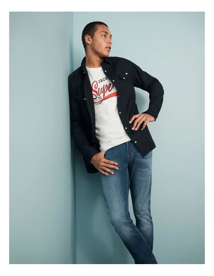 Sheridan Long Sleeve Denim Shirt in Dark Navy