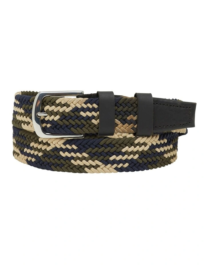 Julian Stretch Woven Waist Belt in Green Multi