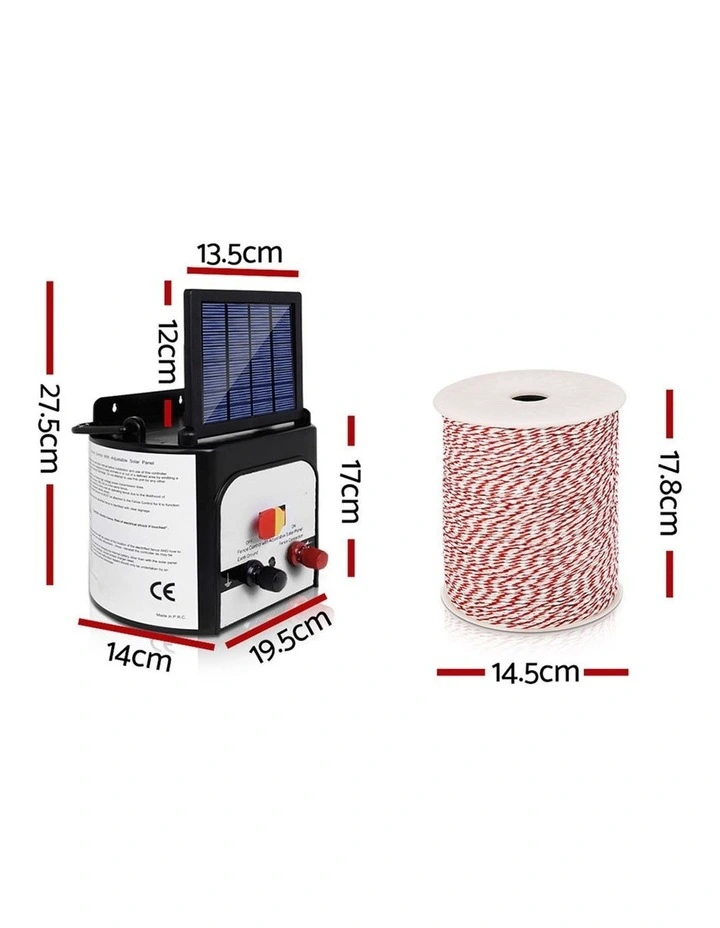 Giantz 8km Solar Powered Electric Fence Energiser Battery Charger Tape