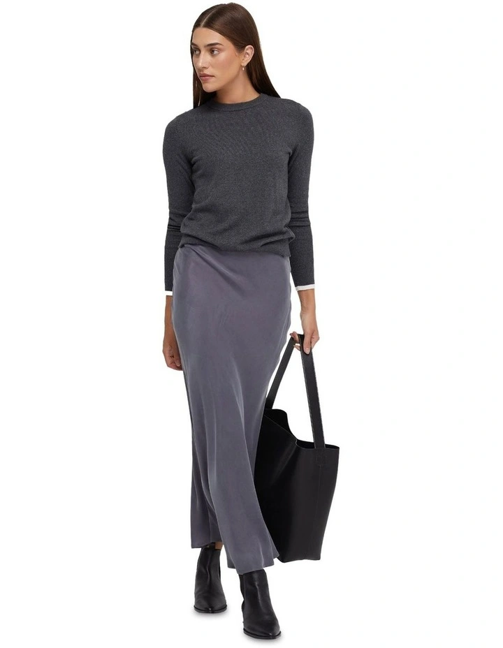 Madeline Stripe Cuff Knit Top in Charcoal