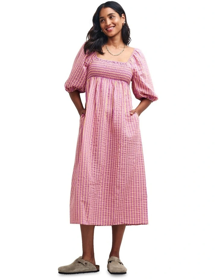 Kylie Midi Dress in Printed Pink Stripe