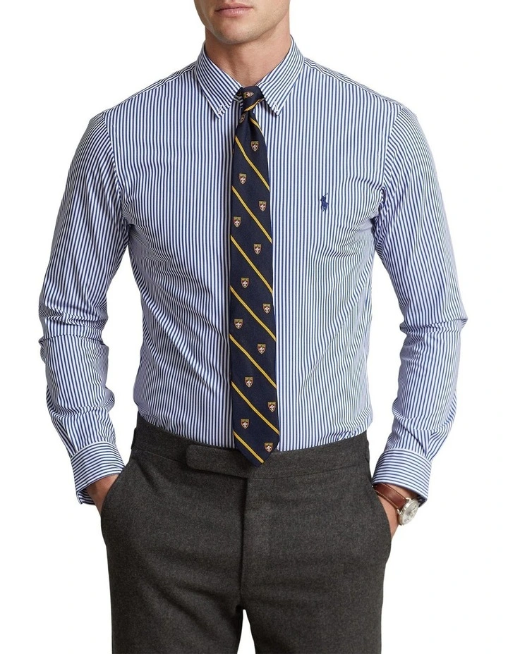 Slim Fit Striped Stretch Poplin Shirt in Blue