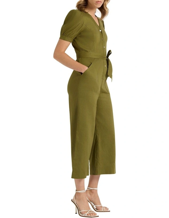 Eva Linen Jumpsuit in Khaki