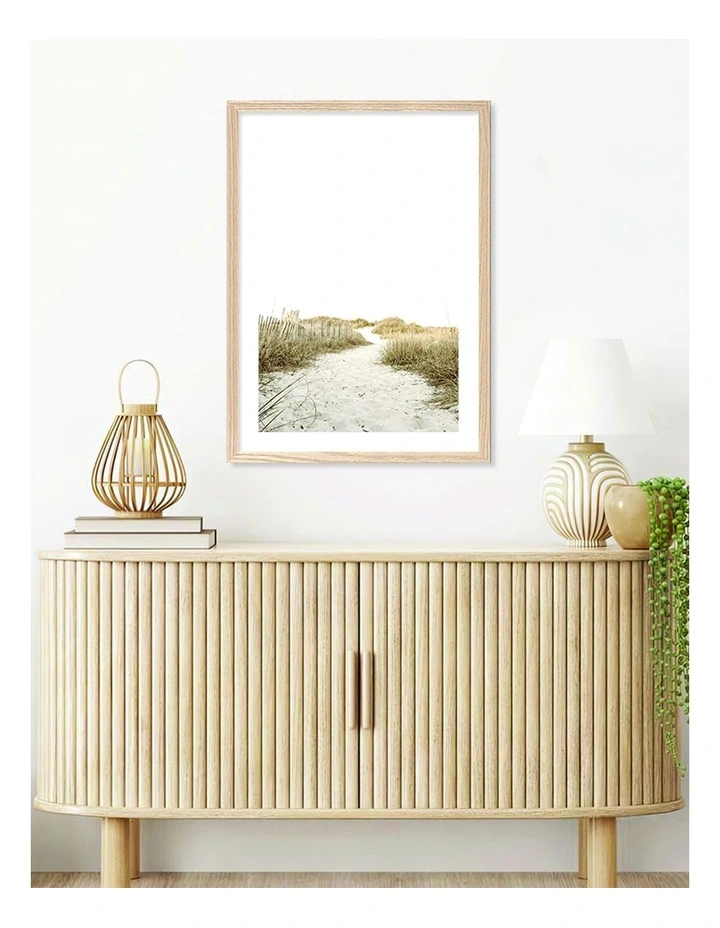 Australian Made Sandy Path 2 Art Print A2 in Natural Frame
