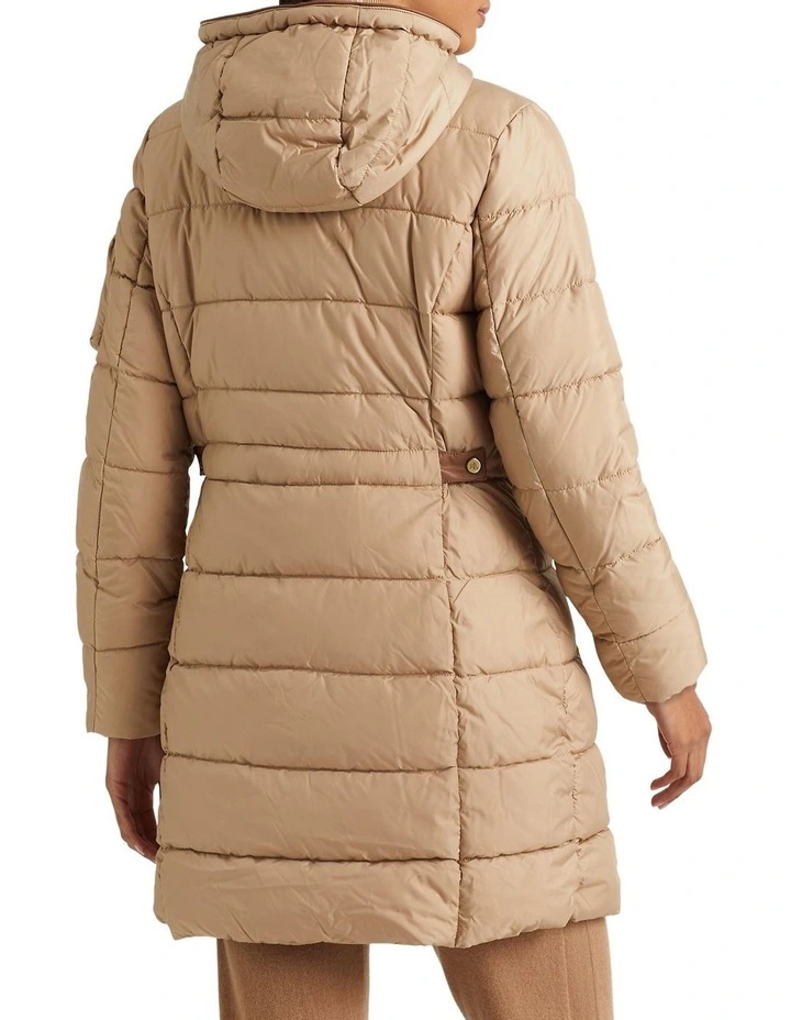 Hooded Down Coat in Beige