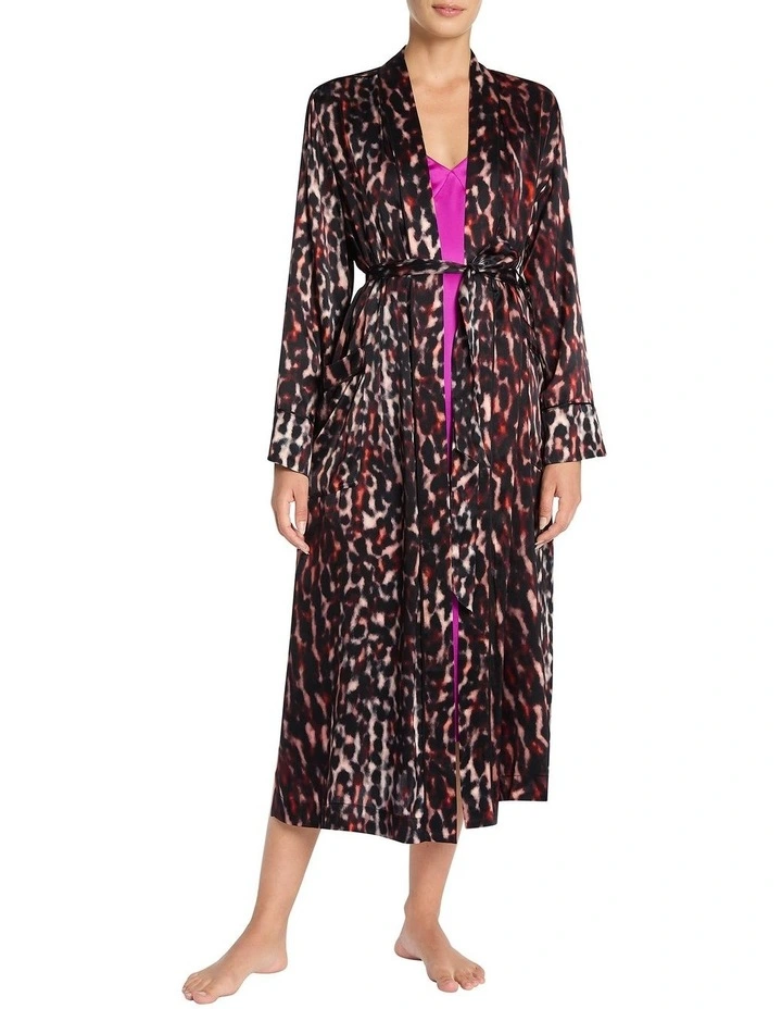 Manon Silk Sleep Robe in Black Multi