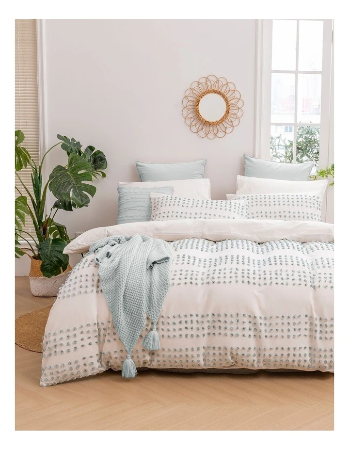 Clovelly Tufted Stripe Quilt Cover Set in Seafoam