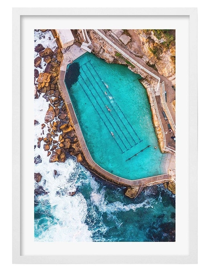 Australian Made Bronte Ocean Pool 1 Art Print A2 in White Frame