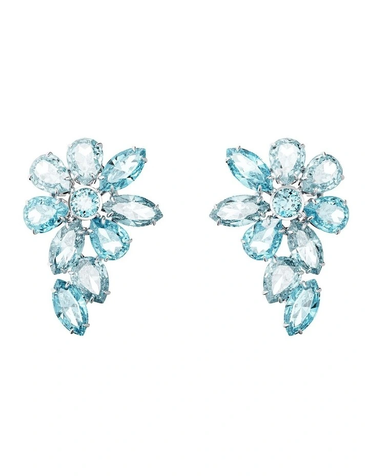 Gema Drop Earrings Mixed Cuts Flower Rhodium Plated in Blue