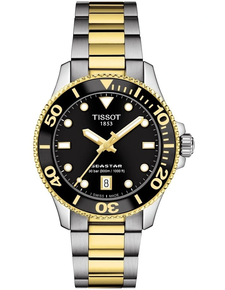 Seastar 1000 36mm T1202102205100 Watch in Black/Yellow Gold