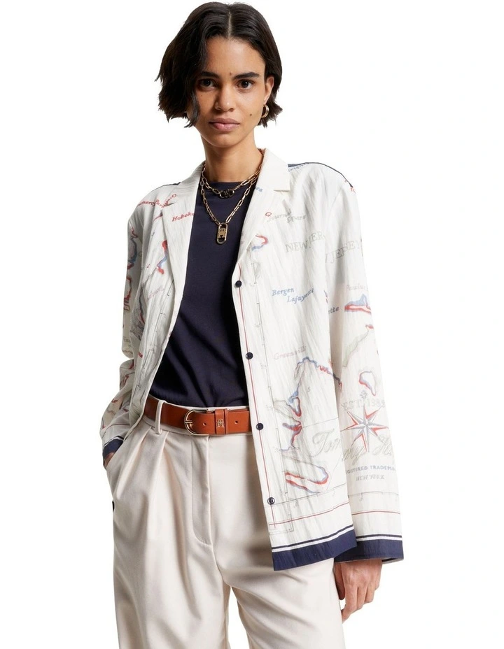 Scarf Print Relaxed Fit Shirt in White