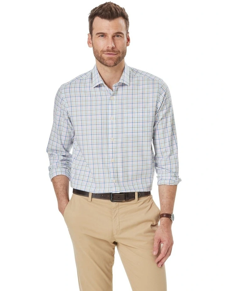 Easy Care Twill Multi Check Shirt in Navy