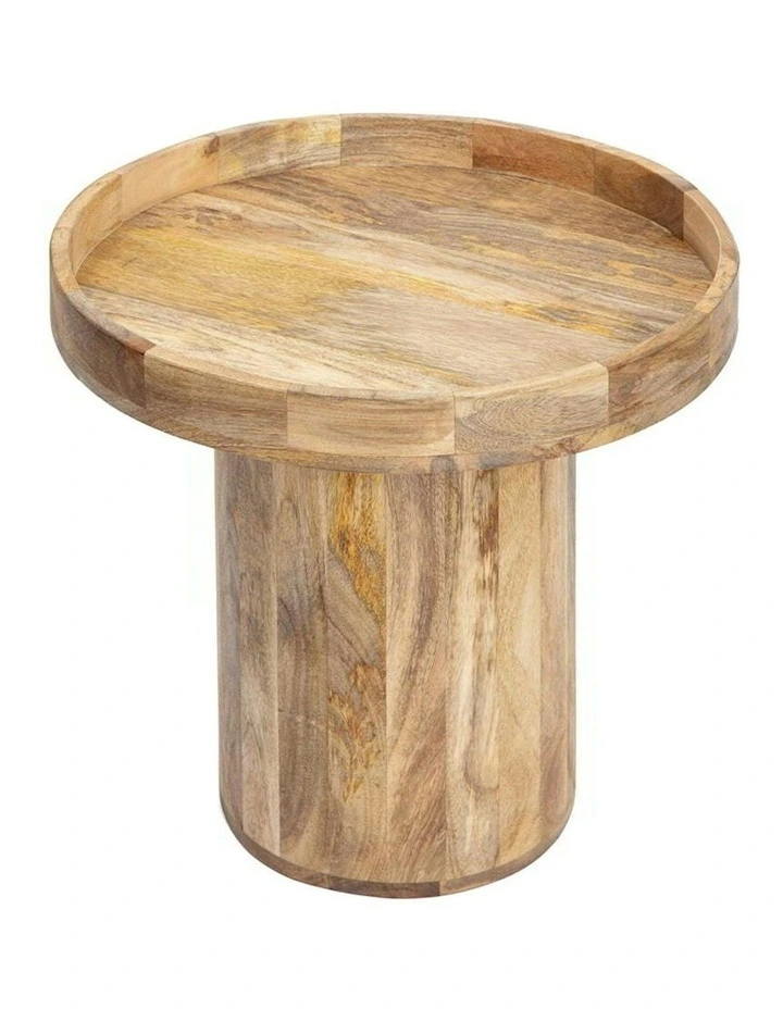 Wooden Round Tall Side Table with Protective Edges in Brown