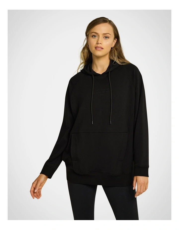 Wind Down Fleece Longline Hoodie Black