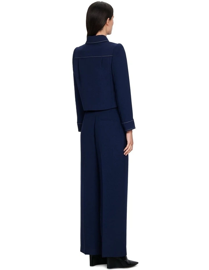 Double Weave Cropped Jacket in French Navy